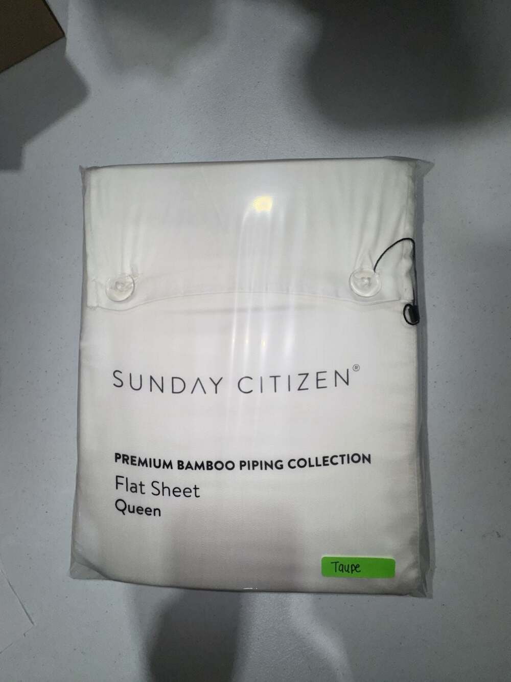 Sunday Citizen Premium Bamboo Piping Collection Queen Flat Sheet Taupe
